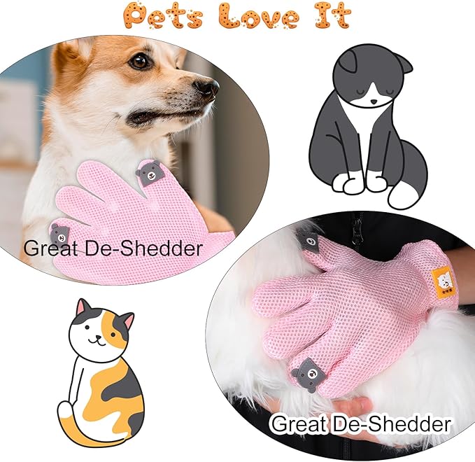2 in 1 Pet Grooming Glove for Cats & Dogs, Efficient Deshedding Brush Pet Long Short Fur Removal Glove, Gentle Massaging Puppy Kitten Bathing Grooming Brush Tool, Easy Clean Floating Hair Mitt-PawvioPets