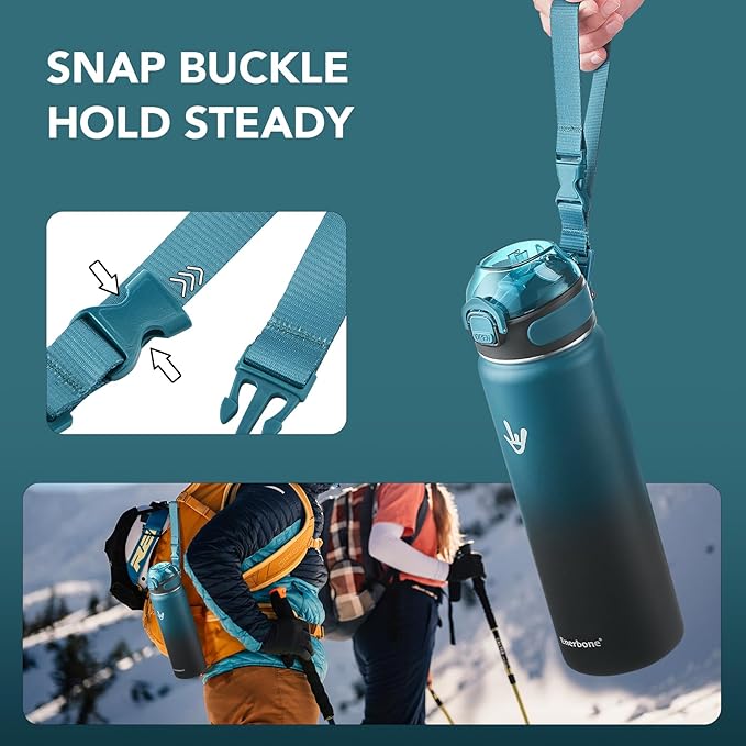 Enerbone 24 oz Insulated Water Bottle, Stainless Steel Bottle with Carrying Strap, Double-Wall Vacuum Insulation Design, Leakproof Sports Bottle with Straw, Keep Drinks Cold or Hot for Hours-PawvioPets