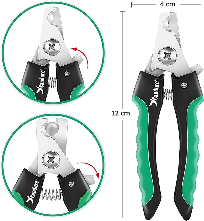 Candure Dog Nail Clippers Professional Pet Nail Clipper Suitable for Cats, Rabbits and Guinea Pigs - Safety Lock/Protective Guard to Avoid Over Cutting (Green, Medium to Small)-PawvioPets