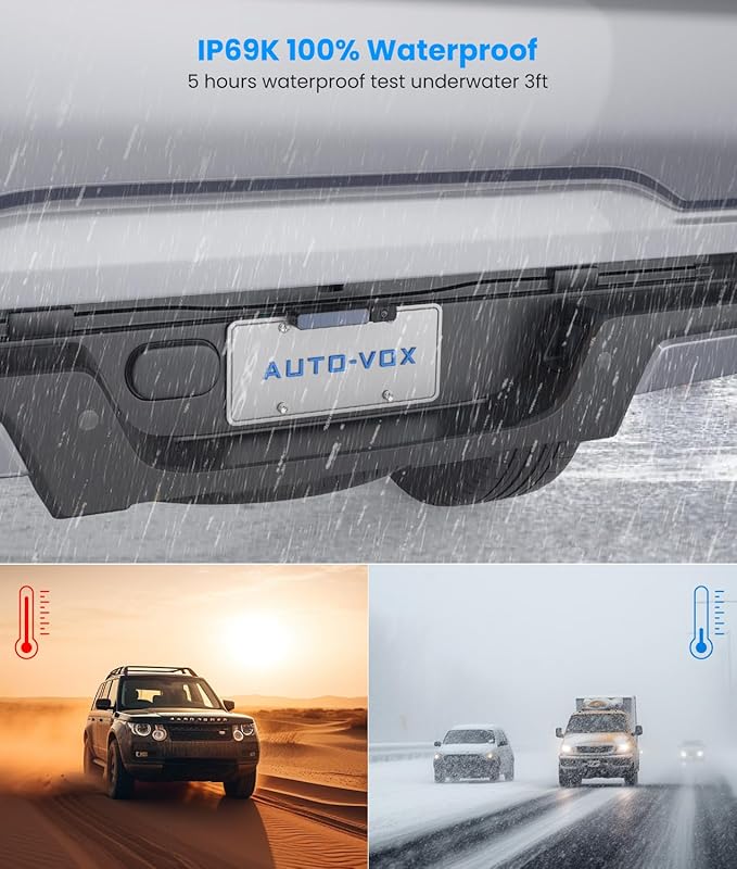 AUTO-VOX Solar Wireless Backup Camera:5" HD 1080P Monitor,3 Mins DIY Installation & 5000 mAh Battery Powered Solar Back Up Camera Systems, IP69K Waterproof Reverse Camera for Car, Van, Truck, Trailer-PawvioPets