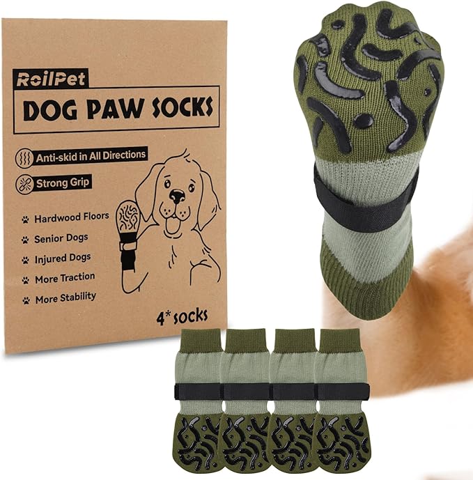 Double Sides Non-Slip Dog Socks to Prevent Licking Paws - Strong Traction for Paw Protector, Senior Dogs, Hardwood Floors, Dog Booties with Grippers - Size Medium-PawvioPets