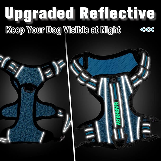 BARKBAY Dog Harness No Pull with ID Tag Pocket - Heavy Duty, Reflective, Easy Control for Large Dogs(Blue/Black,L)-PawvioPets