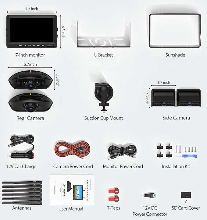 4 Cameras Wireless RV Backup System with 7-Inch Monitor, 2 Rear Sharkfin 2 Side Cameras, IR Night Vision, IP69k Waterproof Recording, Compatible with Furrion Pre-Wired RV Truck Trailer BW4-PawvioPets