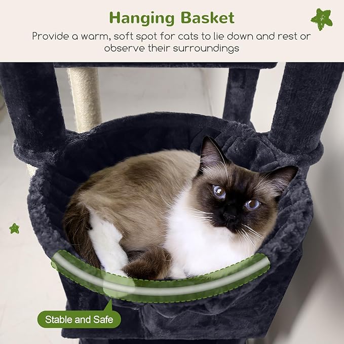 Globlazer Sturdy Cat Tree for Large Cats, 77 inch Large Cat Climbing Tower for Indoor Adult Cats, Cat Scratching Tower with 5 Scratching Posts, 3 Cat Condos, 2 Top Perches, S77, Dark Grey-PawvioPets