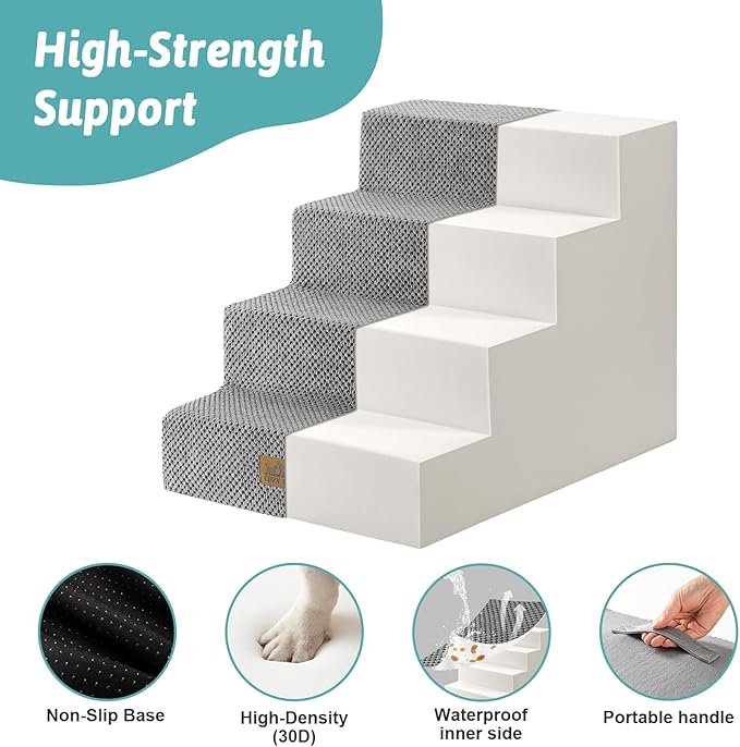 Dog Stairs for Small Dogs, 4 Tier Wider Pet Stairs for Couch and Beds, 17.7" H Non-Slip Dog Steps for Old Cats, Puppy, Small Medium Dogs, 17.7x23.6x17.7 inch, Grey-PawvioPets