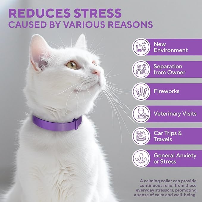 Cat Calming Collar & Pet Anti Anxiety Products - Feline Calm Pheromones Collars & Cats Stress Relief - Relaxivet Comfort Helps with Pee, New Zone, Aggression, Fighting with Dogs & Other Behavior-PawvioPets