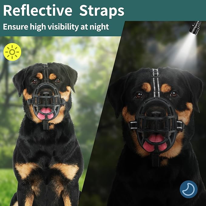 BARKLESS Dog Muzzle, Silicone Basket Muzzle for Small Medium Large Dogs, Soft Cage Mouth Cover Prevent Biting Chewing, Allow Drinking Panting, Suitable for German Shepherd-PawvioPets