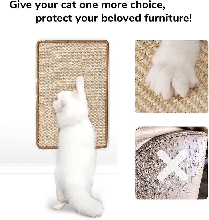 FUKUMARU Cat Scratcher Mat, 23.6 X 15.7 Inch Natural Sisal Cat Scratch Mats, Horizontal Cat Floor Scratching Pad Rug with Sticky Tapes, Protect Sofa and Carpet-PawvioPets
