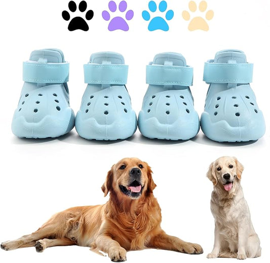 Dog Shoes, Dog Sandals for Hot Pavement, Non-Slip Waterproof Dog Booties for Winter Snowy Day and Summer, Adjustable Straps Easy-Clean Beach Outdoor Pet Boots Rugged Sole-4Pcs Blue-PawvioPets