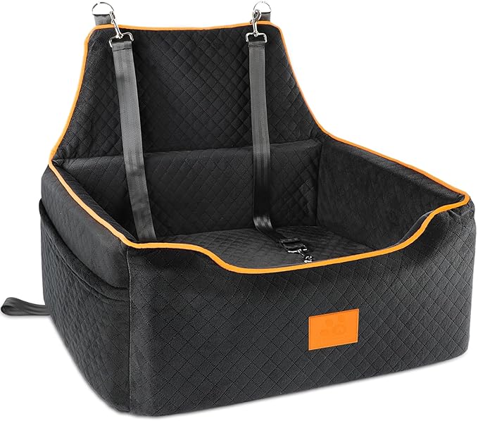 Dog Car Seat for Large/Medium Dog, Booster Seat for Dogs Under 55Lbs or 2 Small, Detachable and Washable Travel Pet Seat with Thick Cushion and Storage Pockets (Black)-PawvioPets