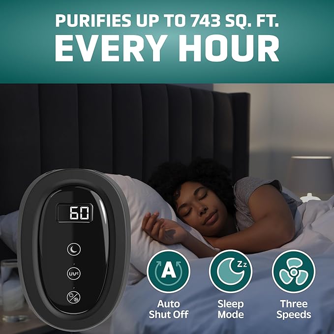 GermGuardian HEPA Air Purifier for Home, Large Rooms Up To 743 Sq. Ft. with HEPA PURE Air Filter, Air Quality Monitor & UV-C Light, AC4880B, 22" Tower, Black-PawvioPets