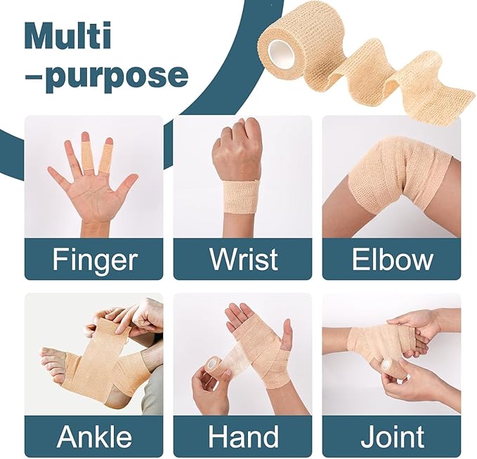 AZEN 120 Pack Self Adhesive Bandage Wrap, 2" X 5 Yards Elastic Cohesive Bandage Wrap, Skin Color Athletic Tape, Vet Wrap, Ankle Tape-PawvioPets