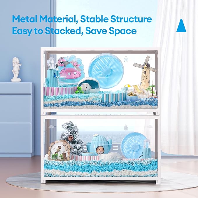 BUCATSTATE Hamster Cage Metal 2.0 - Small Animal Habitats Large Stackable with Top Access Easy Assemble 31.4L*17.6W*20H Inches Dwarf Syrian Hamster House for Guinea Pig, Gerbil (552sq inch White)-PawvioPets