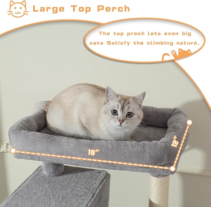 70-Inch Cat Tree,Large Cat Tree Tower with Hammock, Scratching Post, Condo and Multi-Level Cat Tower for Large Cats, Cat Activity Center Playhouse, Light Gray LCT016-PawvioPets