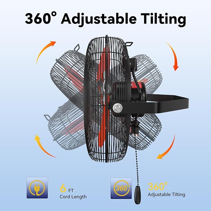 12 Inch Wall Fan Pro Series - Indoor High Velocity Wall Mount Fan for Commercial, Residential, Warehouse, Covered Patio, Shop, Garage, Barn, Gazebo 3 Speed 2800 CFM UL Safety Listed-PawvioPets