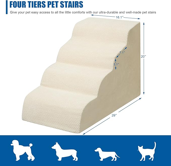 Dog Stairs for Small Dogs - High Density Foam Pet Steps, Extra Wide Dog Ramp with Non-Slip Bottom for High Beds, Couch and Sofa, Best for Dogs Injured, Older Doggy Cats-PawvioPets