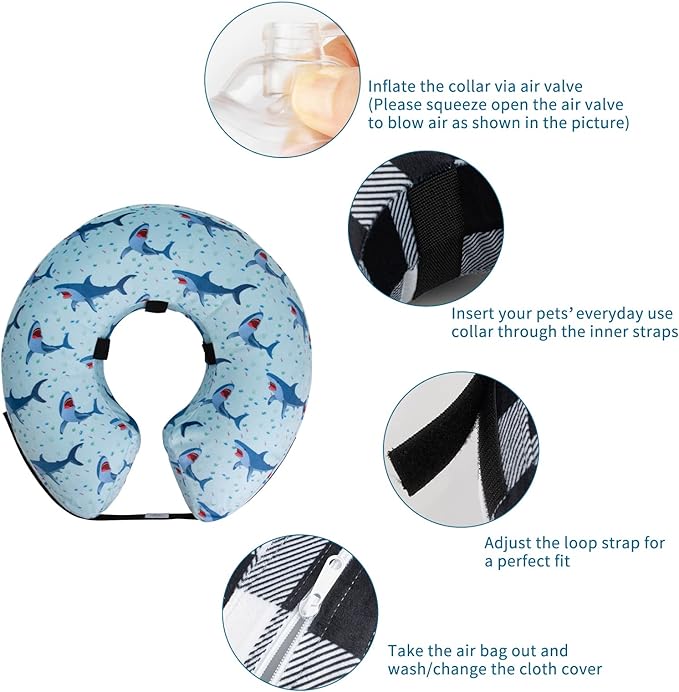 CuteBone Inflatable Dog Donut Collar with Removable Soft Fleece Covers for Small/Medium/Large Dogs and Cats After Surgery GWB05M-PawvioPets