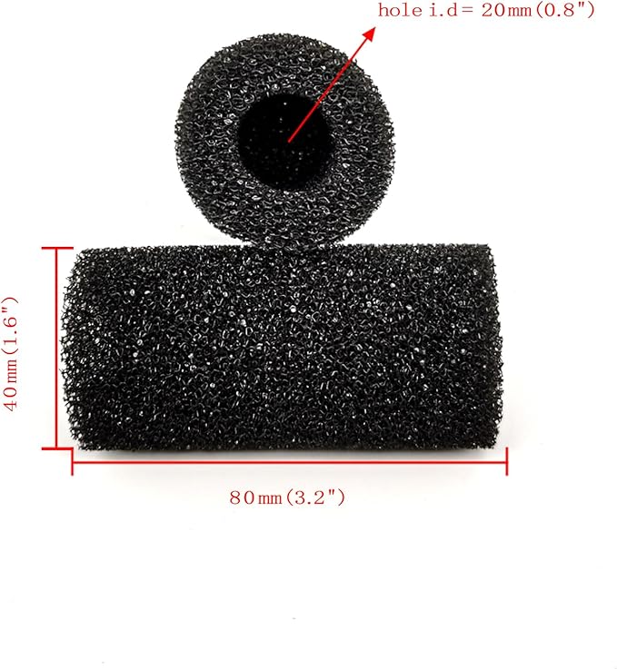 6X Pre-Filter Sponge for Aquarium Shrimp Fry Fish Tank Filter Pump Prefilter Sponge Replacement Foam Cover 3.2 X 1.6 Inch with 0.8" Hole Diameter-PawvioPets