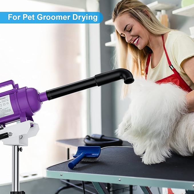 Burano Dog Dryer Stand, 4.3HP Variable Air Speed & Heat Pet Dryer with Stand, High Velocity Dog Pet Stand Grooming Dryer, Fluffy Dry-PawvioPets