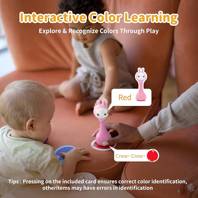 alilo Smarty Bunny Baby Rattle Musical Light Up Toys, Infants Newborns Baby Toys 0-3-6-12-18-24 Months,1 Year Old Boy Girl Gifts, 4 Music Modes and Color Recognition Function with 9 Color Card-PawvioPets