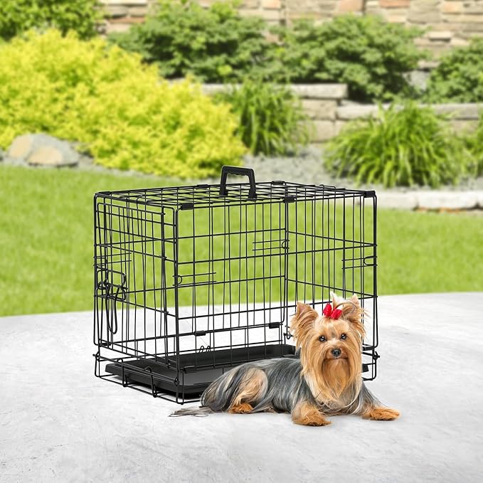 BestPet | Dog Crate | 18" | Black | Foldable Metal Kennel with Double Doors, Secure Slide-Bolt Latches, Leakproof Tray | Portable Dog Cage for Small Breeds | for Travel, Indoor & Outdoor Use-PawvioPets
