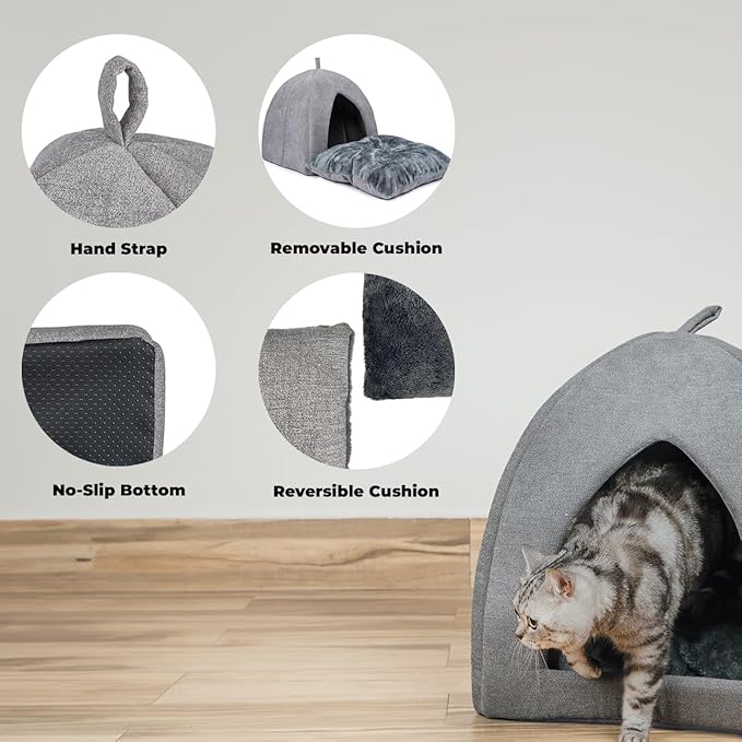 Best Pet Supplies Pet Tent-Soft Bed for Dog and Cat by - Gray, 16" x 16" x H:16"-PawvioPets