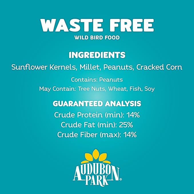 Audubon Park Waste Free Wild Bird Seed –12 lb. No Mess Blend with Sunflower Hearts & Peanut Pieces – Bird Food for Outside Feeders-PawvioPets