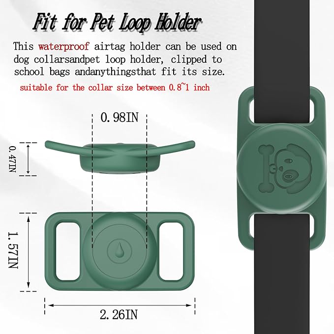 2 Pack Waterproof AirTag Dog Collar Holder Compatible with Apple AirTag, Silicone Hidden Loop Holder for Airtag Tracker, Anti-Lost Dog Collar Air Tag Accessories(Light,Dark Green)-PawvioPets