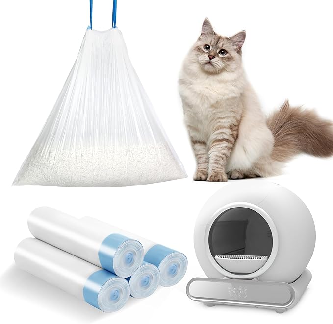 Cat Litter Box Liners-60 Count, Drawstring Cat Litter Waste Receptacles Bags for LELO ELVES LMSP-10-18" x 18"-PawvioPets