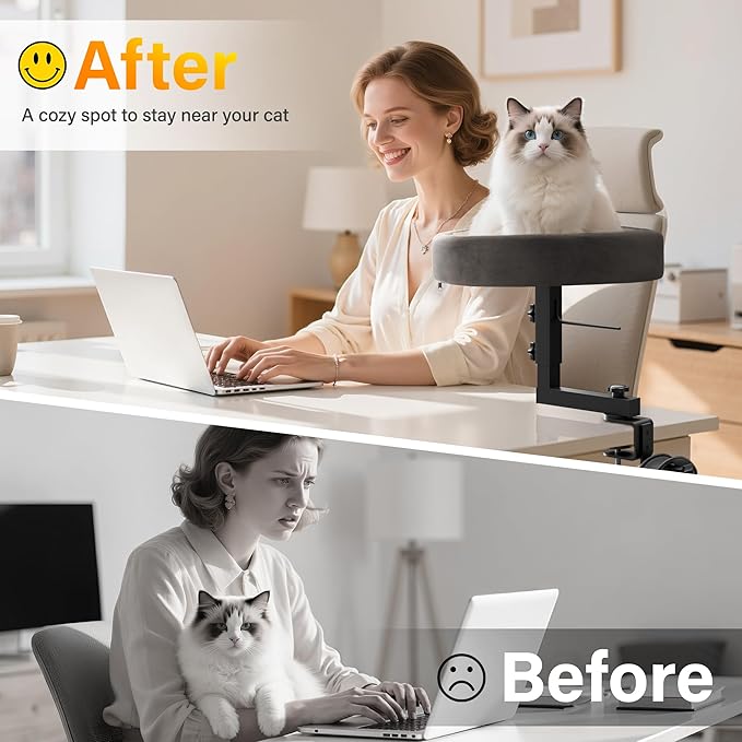 2-in-1 Cat Bed Desk Mount & Headphone Hanger – Adjustable Cats Hammock Bed for Desk, Cat Beds & Furniture for Home Office or Gaming Setup-PawvioPets