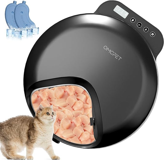 Automatic Cat Feeder Wet Food, Whisker-Friendly Automatic Cat Food Dispenser True 4-Meal Design with Locking Lid, Smart Timer Feeder for Wet Cat/Dog ，2-Ice Packs, Easy to Clean (Black)-PawvioPets
