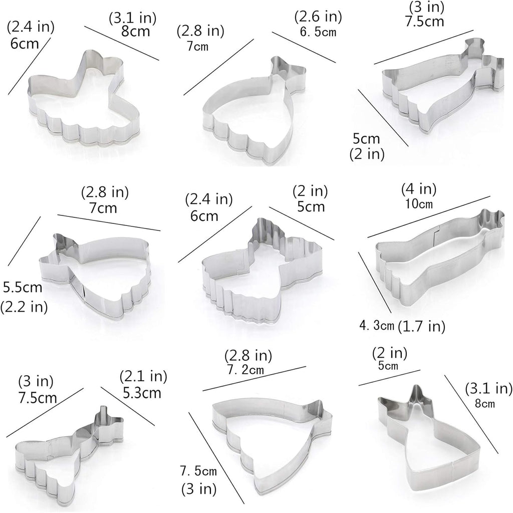 Mini Dress Cookie Cutter Set of 9 pcs, Stainless Steel Mini ONE-BITE SIZE Wedding Dress Shaped Fondant Cutters Baking Molds