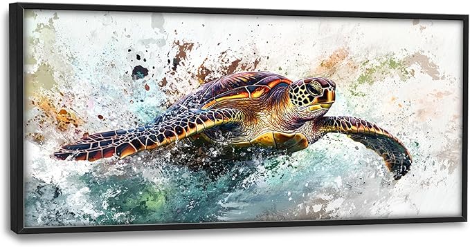 Extra Large Framed Sea Turtle Wall Art,Oversized Abstract Colorful Sea Nautical Wall Decor Pictures for Living Room,Canvas Print Painting Modern Artwork Bedroom Office Bathroom Home Decor 60L x30W-PawvioPets