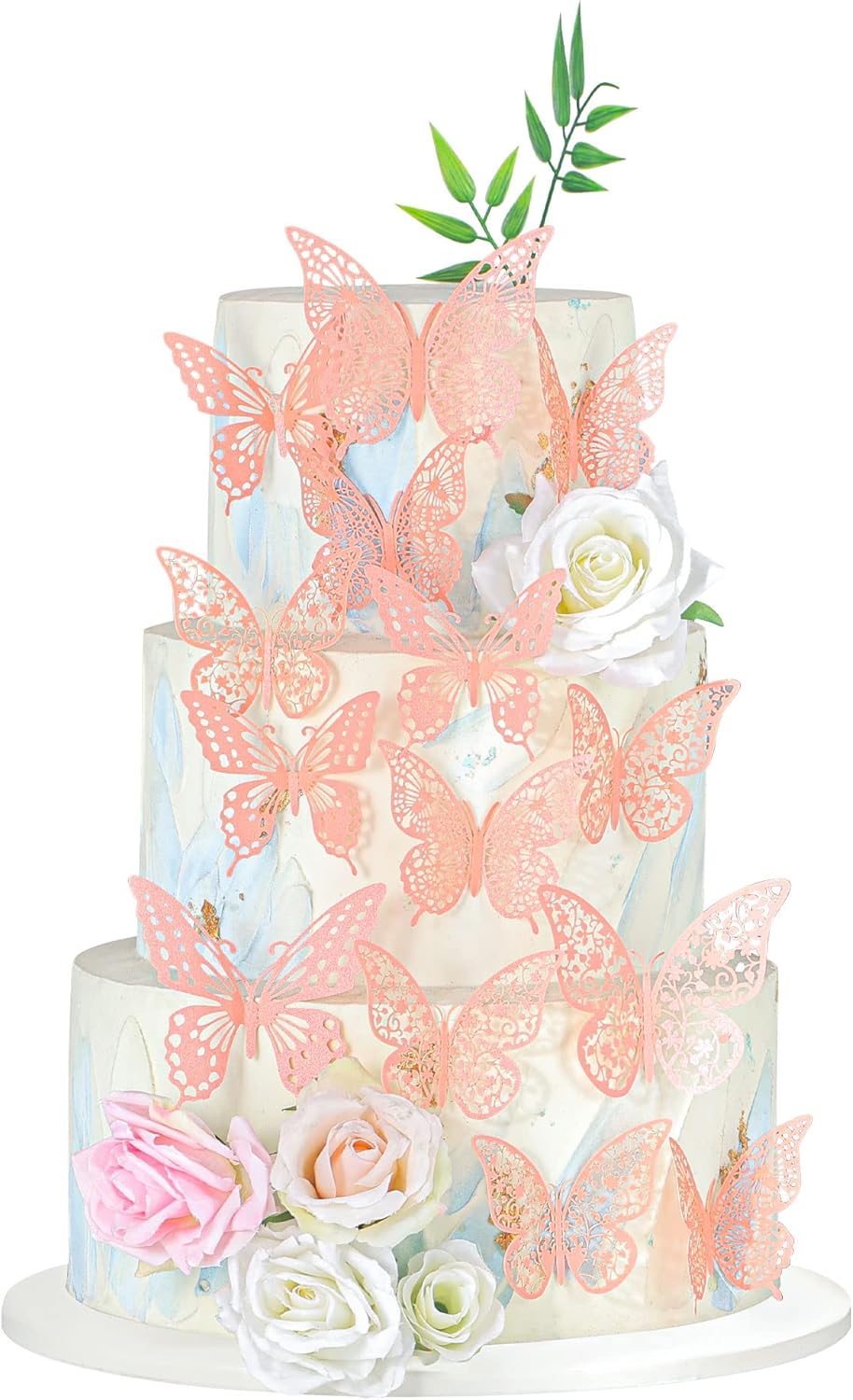 Gyufise 36 Pack Pink Glitter 3D Cupcake Toppers - Hollow Butterfly Cake Decorations for Birthday Wedding Fairy Party - Wall Sticker Decal for Background Wall Decoration