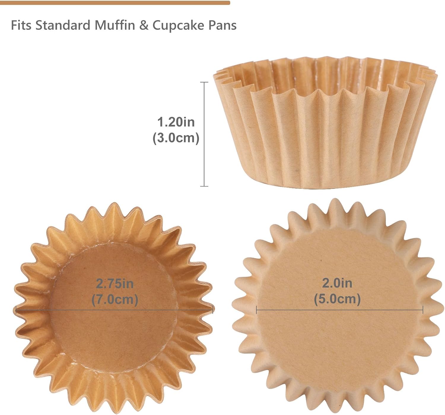 Caperci Heavy Duty Standard Natural Cupcake Liners 150 Counts - Grease-Resistant Paper Muffin Baking Cups, Odorless, No Muffin Pan Needed, Easily Peels (Natural)