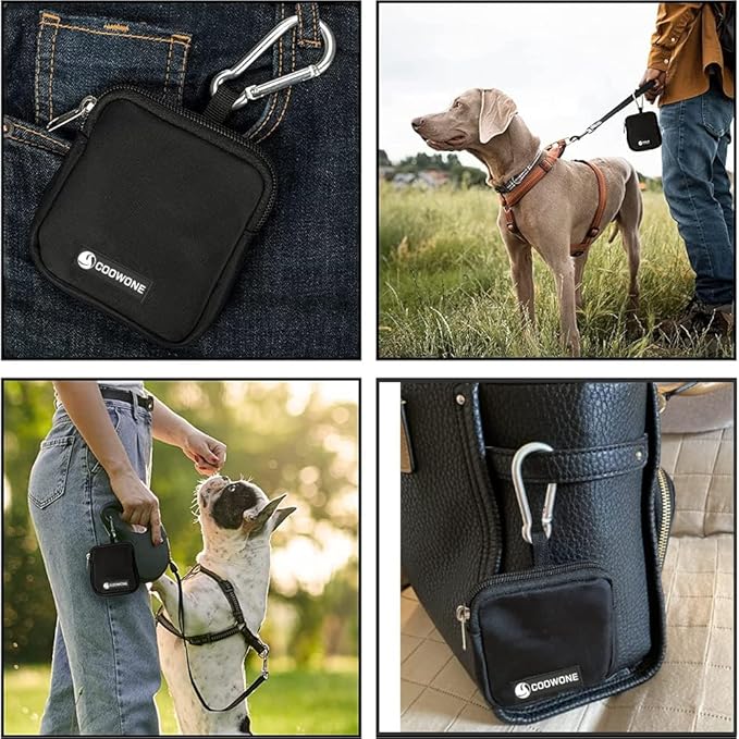 Dog Treat Pouch 2 PCS, Waterproof Small Dog Treat Bag for Leash, Hands Free Dog Walking Bag with Carabiner, Dog Poop Bag Holder for Pet Puppy Travel or Outdoor Use, Zipper Closure to Avoid Spilling-PawvioPets