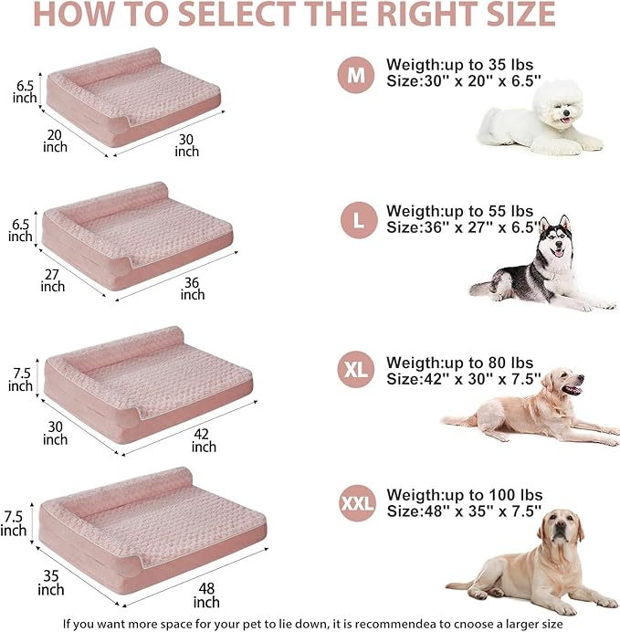BFPETHOME Orthopedic Dog Beds for Large Dogs-Waterproof Sofa Dog Bed with Removable Washable Cover, Big Pet Bed with Waterproof Lining and Nonskid Bottom,Pet Bed for Large Dogs,Pink-PawvioPets