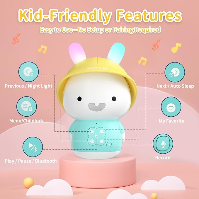 alilo Bunny Kids Music Player, Storytelling Toys for Toddler 1-3-5,Infant Baby Boy Girl Gifts Pre-Loaded 30 Stories/48 Nursery Rhymes/12 Soothing Music,with Nightlight,Bluetooth,Record Function-PawvioPets