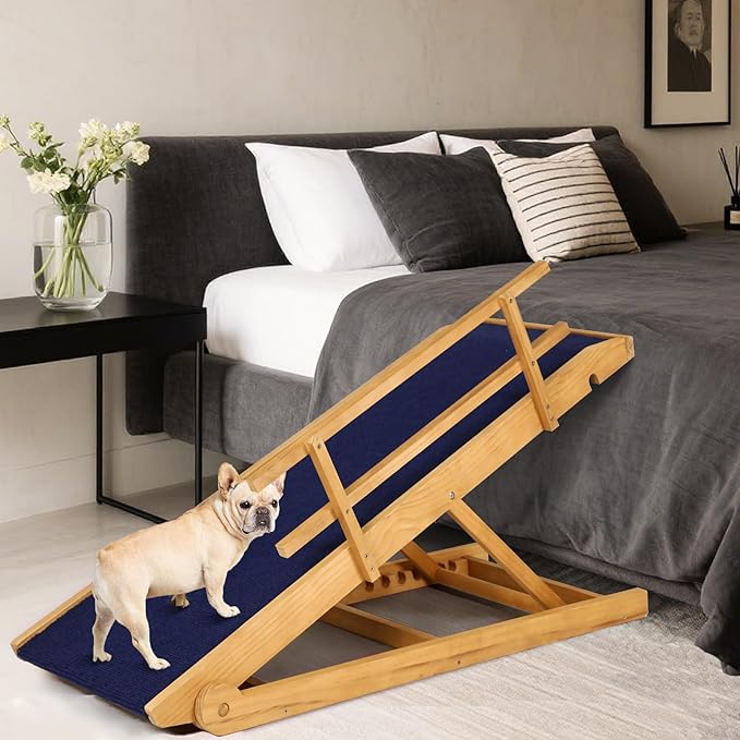Dog Ramp for Beds, Cars, Couches, Dog Steps Anti-Slip Surface, Dogs Ramps for Old Small Pet,High Traction with Platform, 7 Adjustable Heights 16" to 27" Up, Portable Stairs Design for Dogs, 45.3" Long-PawvioPets