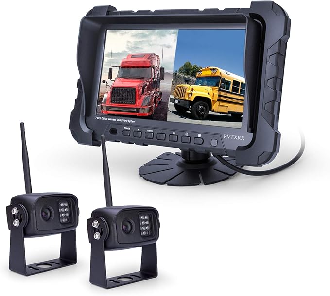 Digital Wireless Backup Camera System, Dual HD 720P Camera with Infrared Night Vision and Wide Viewing Angles, 7inch Wireless Monitor Split Screen for Trailer, RVs, Camper, 5th Wheel, etc-PawvioPets