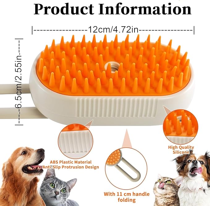 4-in-1 Cat Steam Brush for Shedding & Grooming, Spray Hair Removal Comb, Cat Brush for Massage, Pet Grooming Comb Hair Removal Tool for Cats and Dogs-PawvioPets