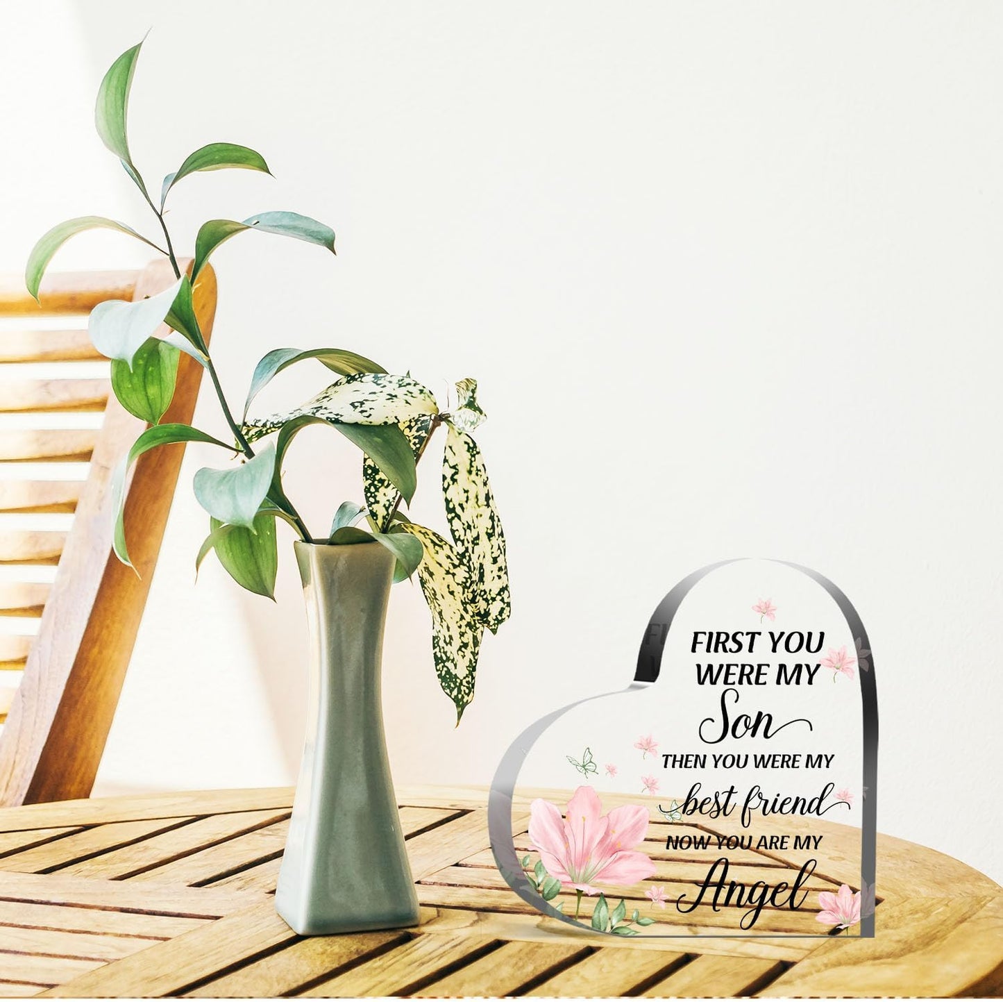 Acrylic Heart Plaque - In Memory of Son, Memorial Decor for Loss of Loved One, Bereavement Condolences Gift