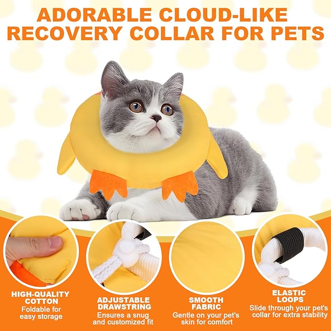 BINGPET Cat Cone Collar Soft,Waterproof Cat Recovery Collar to Stop Licking,Cute Donut Elizabethan e Collar for Cats Kittens Puppies Wound Healing After Surgery(Duck,Small)-PawvioPets
