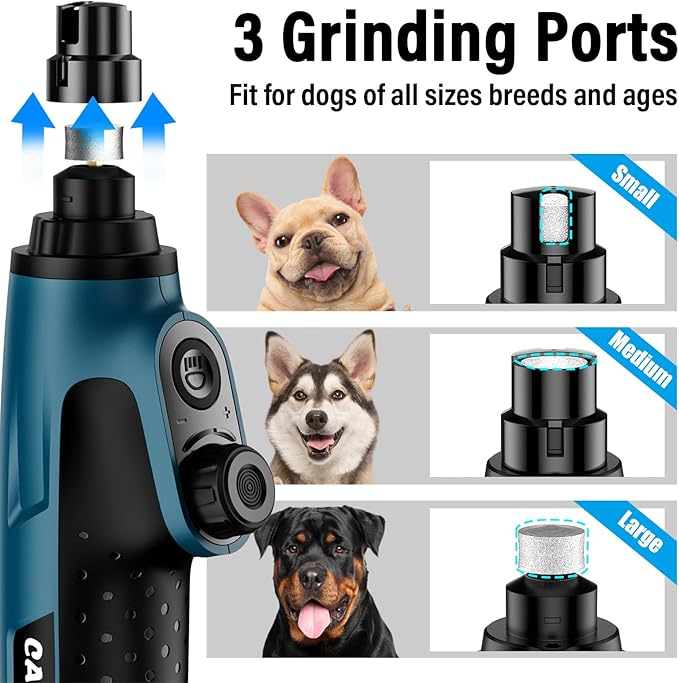 Casfuy Smart 6-Speed Dog Nail Grinder - 50% More Power Pet Nail Grinder with 2 LED Lights Quiet Rechargeable Electric Dog Nail Trimmers File Toenail Grinder for Large Medium Small Dogs & Cats (DB)-PawvioPets