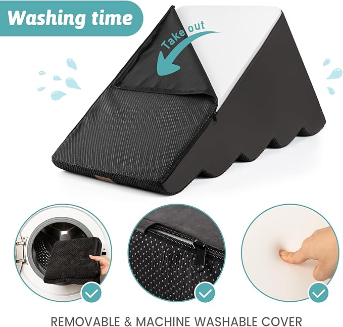 Dog Stairs for Small Dogs 19.7" H, Curved Dog Step for Puppy, Older or Cat, Medium Pet Ramp for Sofa, Couch or Bed, Ladder with High Density Foam, 15.7x28.3x19.7 inch, 4 Step, Black-PawvioPets