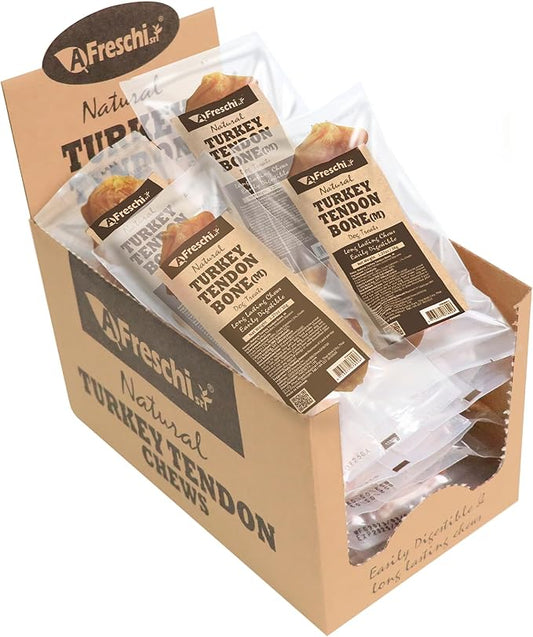 Afreschi Natural Turkey Tendon Bone (M) 20 Units/Box, Dog Treats for Signature Series, All Natural Human Grade Puppy Chew, USA-Sourced Turkey Tendon, Hypoallergenic, Rawhide Alternative-PawvioPets