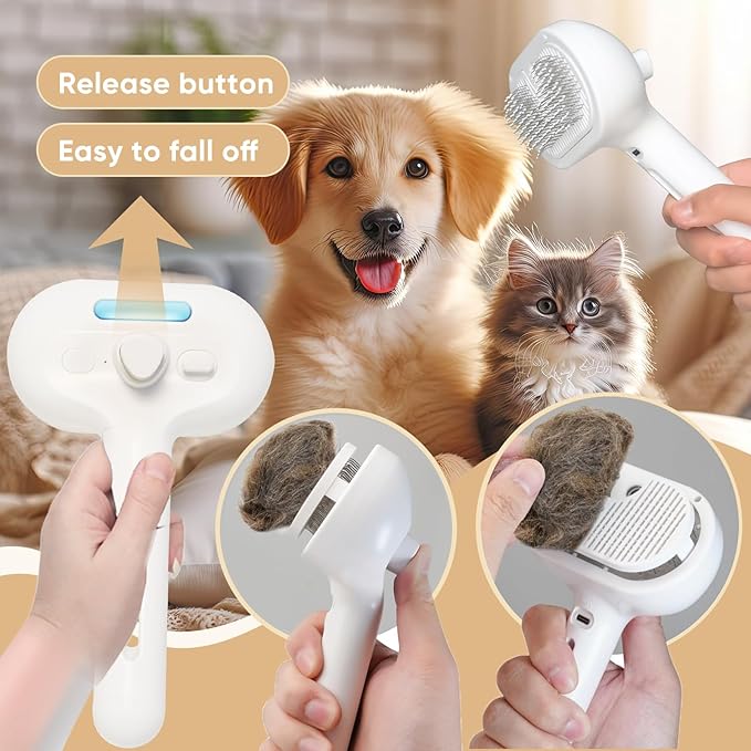 3-in-1 Cat Steam Brush – Pet Grooming & Shedding Comb with Gentle Steam Spray, One-Click Hair Release, for Long & Short Hair Cats & Dogs (White)-PawvioPets