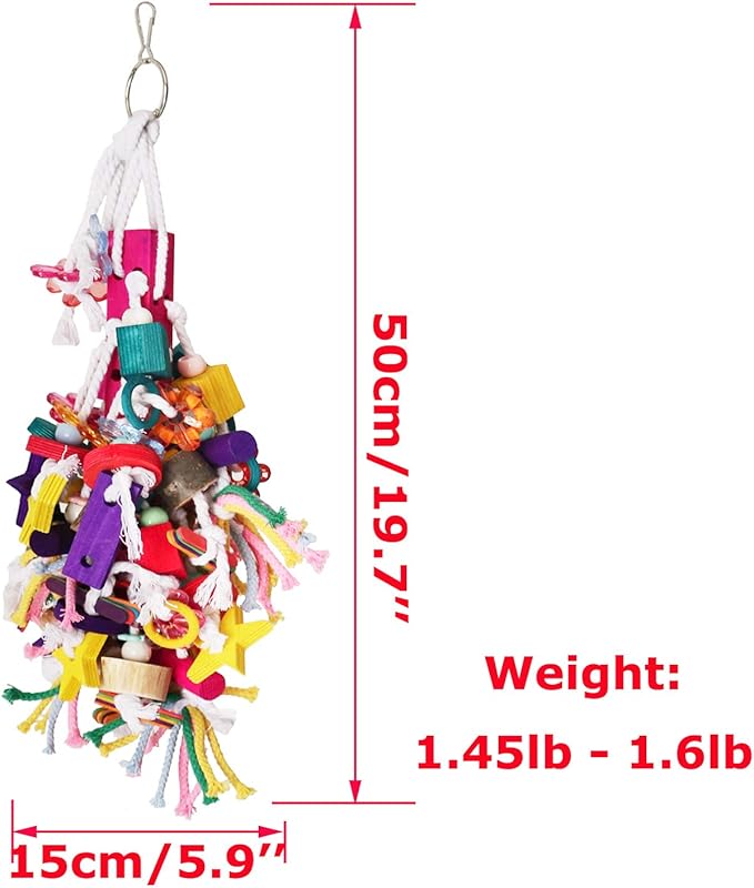 BWOGUE Large Parrot Chew Toy Bird Chewing Toy Multicolored Wooden Blocks Tearing Toys for African Grey Macaws Cockatoos Eclectus Amazon Parrot Birds-PawvioPets