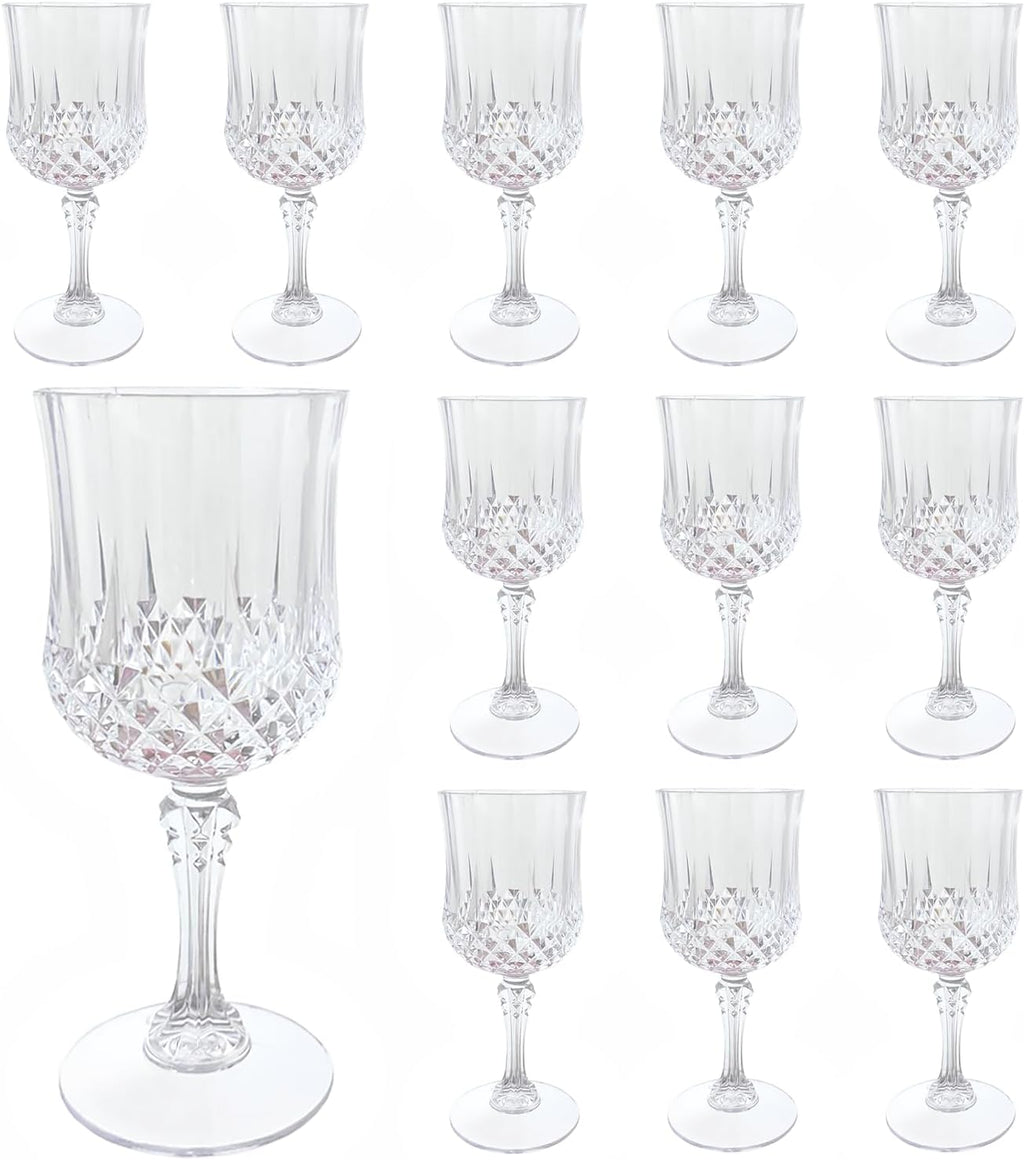 Plastic Wine Glasses，Plastic Goblets Vintage Style Cordial Drinking Glasses for Wedding Reception, Grand Event Party Supplies (12, transparent)