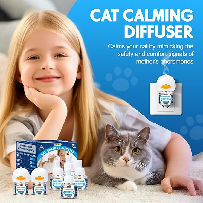 Cat Calming Pheromones Diffuser: 6-in-1 Kit Cat Appeasing Pheromone Diffuser to Calm (2 Plugin+4x48ml Refills) for Comfort Reduces Stress Anxiety, Long-Lasting Appeasing Pheromone for Pet Cat (6in1)-PawvioPets